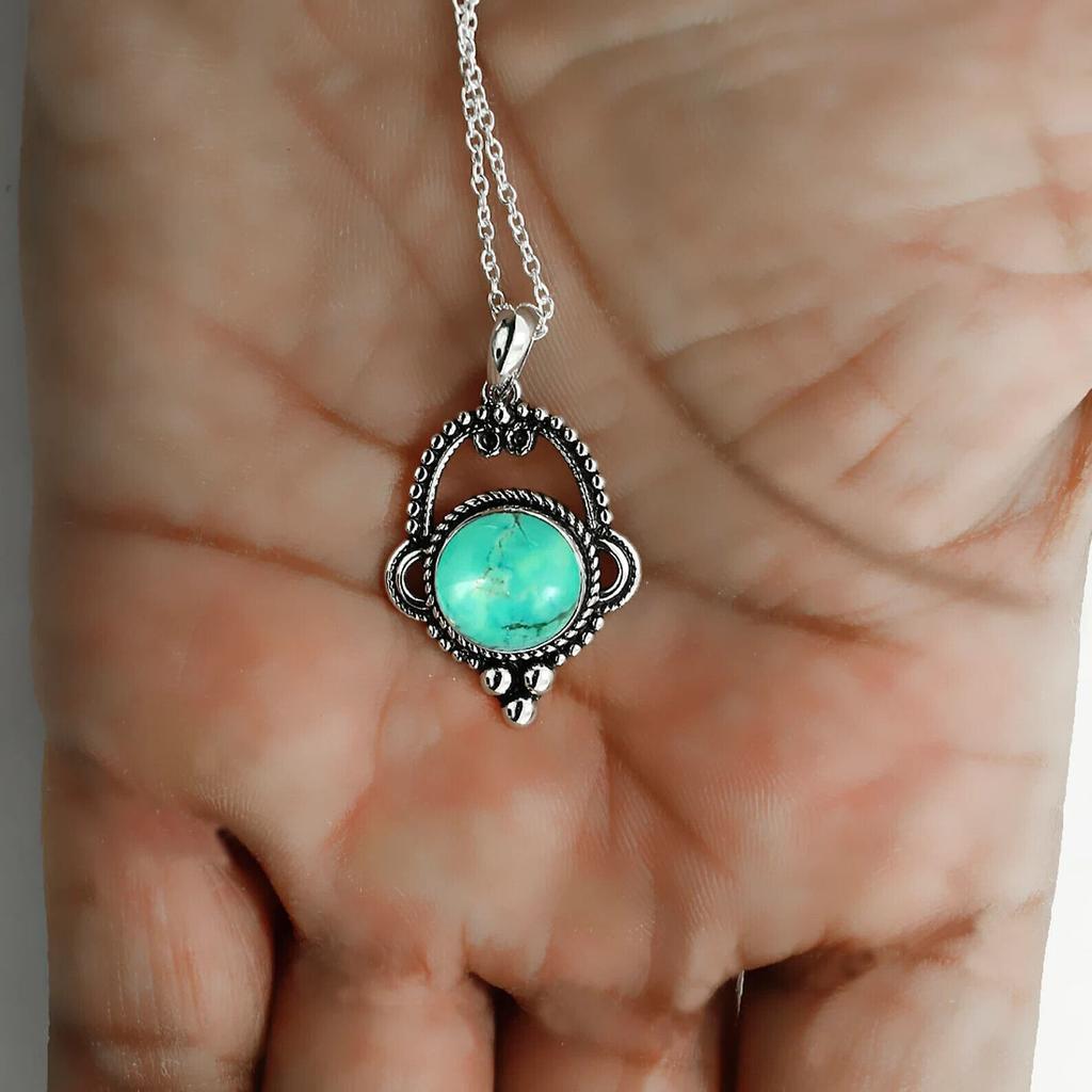 Natural Turquoise Pendant10 Mm Round Shape Turquoise Gemstone Handmade Teardrop Gifted Pendant