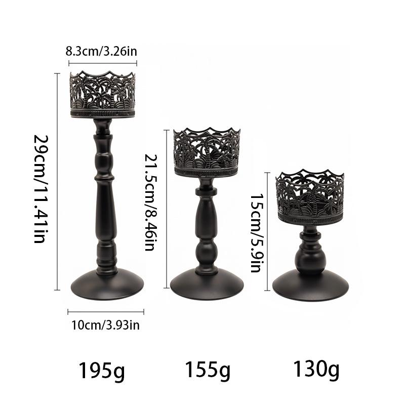 Black Metal Wrought Iron Hollow Carved Candle Holder