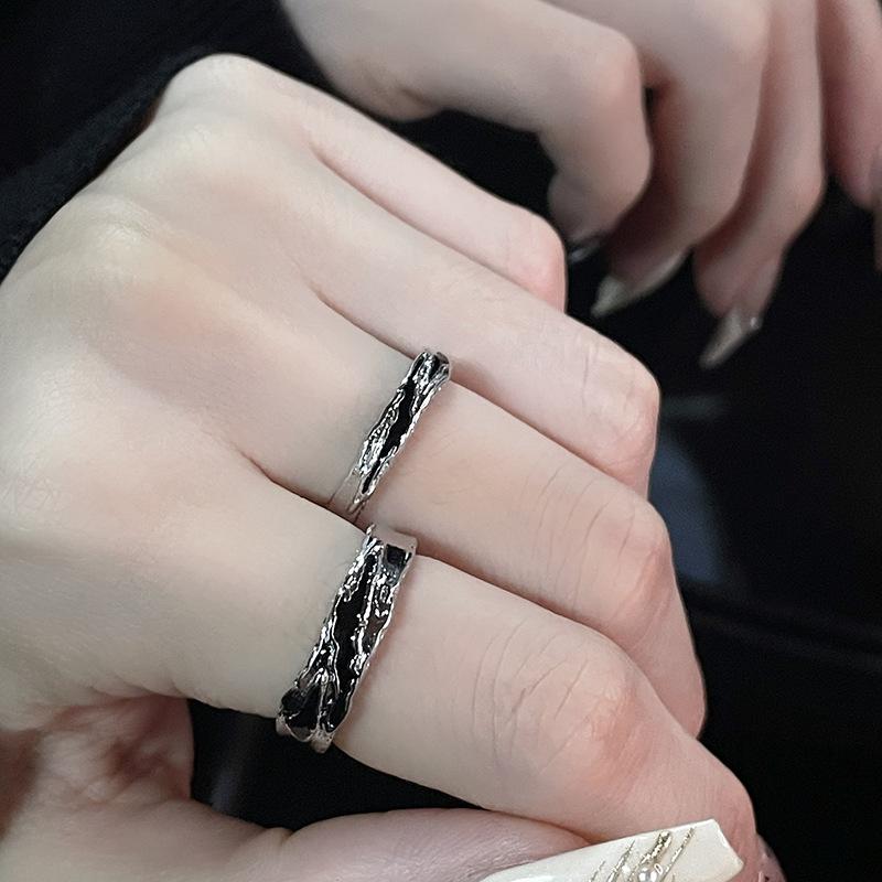 Schwarzer Emaille Tropföl Nischen Design Ring Damen Hochwertiger Offener Zeigefinger Ring Kalter Wind Französischer Ring