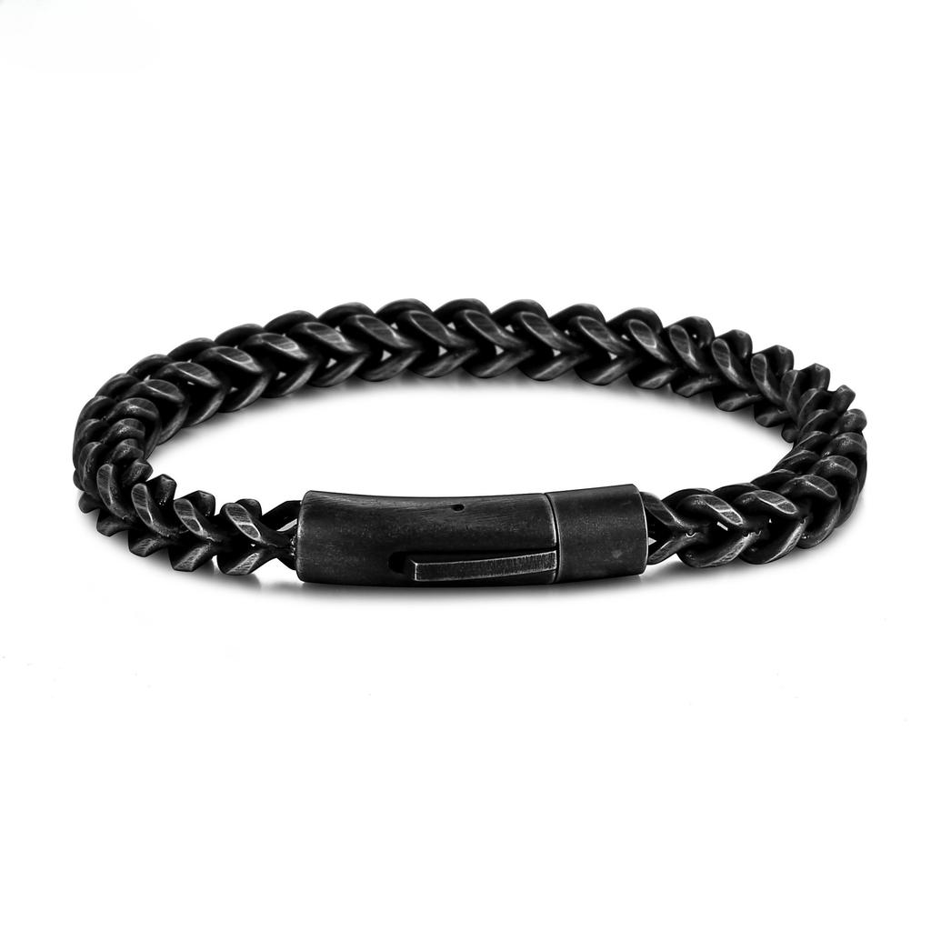 Retro 6mm Fishbone Chain Distressed Stainless Steel Bracelet Men for Motorcycle Parkour Creative Jewelry Accessories