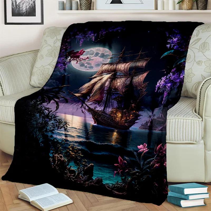 3D Pirate Ship Boat,Barque,Sailboat Blanket,Soft Throw Blanket for Home Bedroom Bed Sofa Picnic Travel Office Cover Blanket Kids 75x90cm