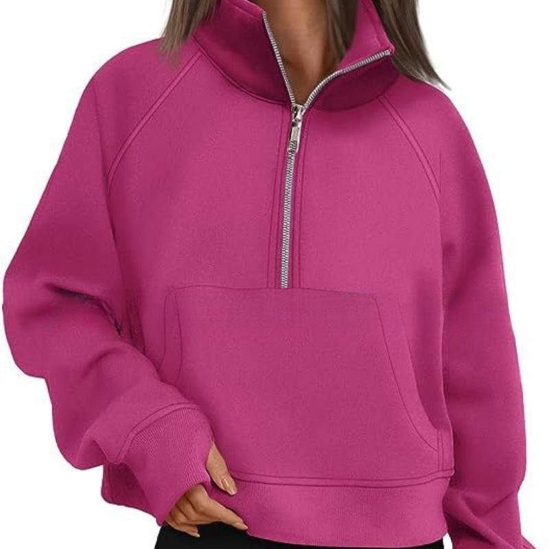 Herbst- und Wintersportarten Damen-Sweatshirts mit halbem Reißverschluss Übergröße Locker Stehkragen Samt-Hoodies Damenmode Langarm Freizeit-Sweatshirt 25144