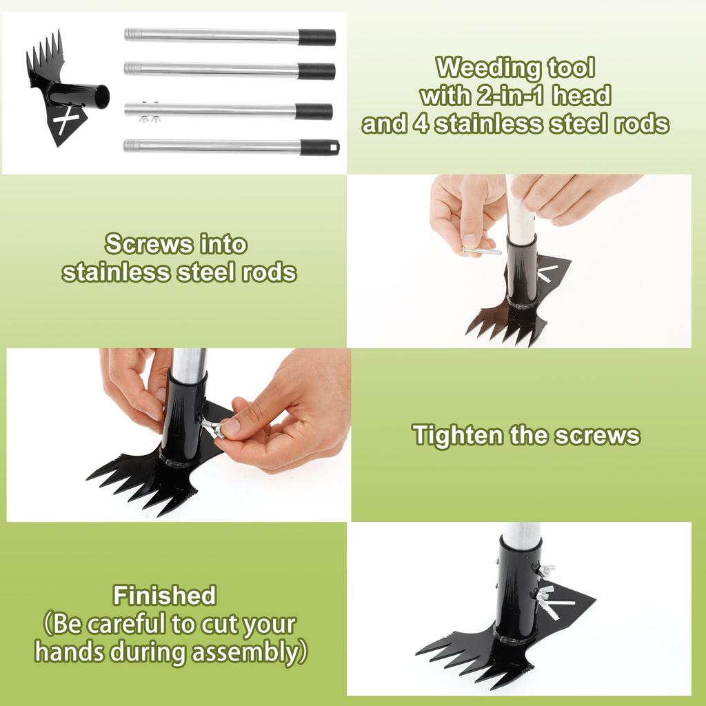 2-in-1 Extended Weed Puller Tool Garden Rake Long Handle Multifunctional Weed Remover Shovel Manual Rooting Grass Soil Loosening