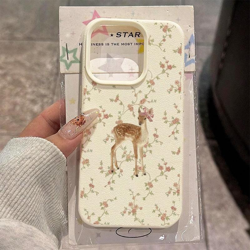 Cute Deer & Floral Pattern Phone Case For iPhone 17 Air 16 e 15 14 13 12 11 Pro Max Plus SE TPU Material Cover