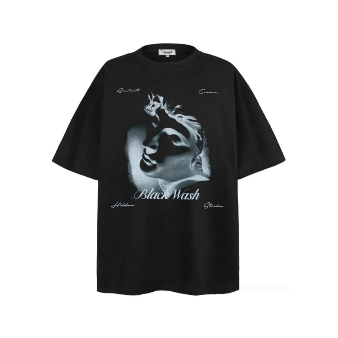 

Retro figure printed T-shirt with texture full of loose fit, suitable for both men and women for daily leisure and street art, trendy brand top 3XL чорний