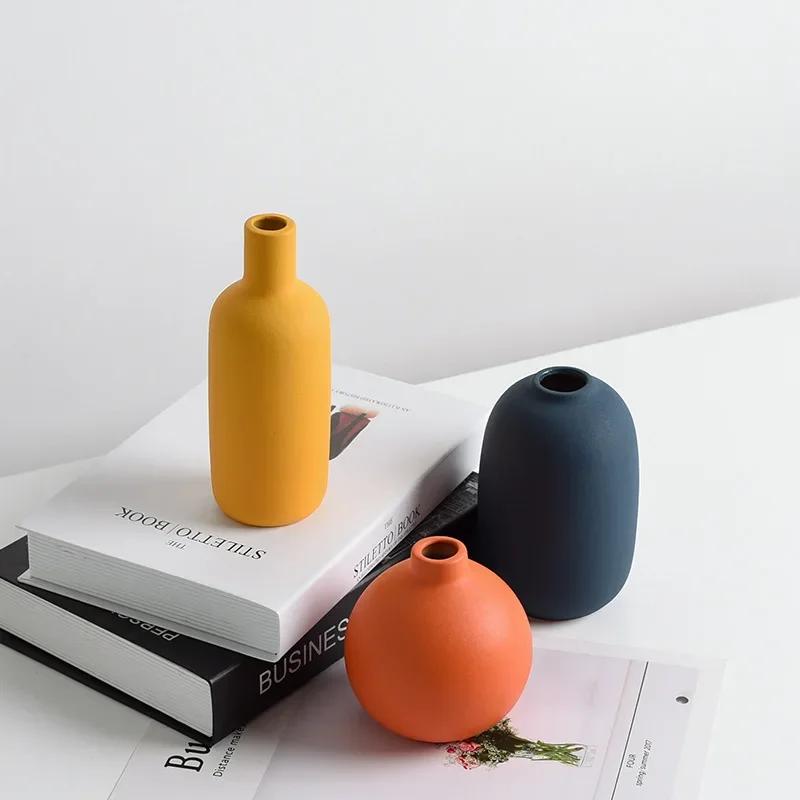 Orange Yellow Blue Nordic Ceramic Dried Flower Vase Decoration Guest Restaurant Ornaments Home Decoration Accessories Gift