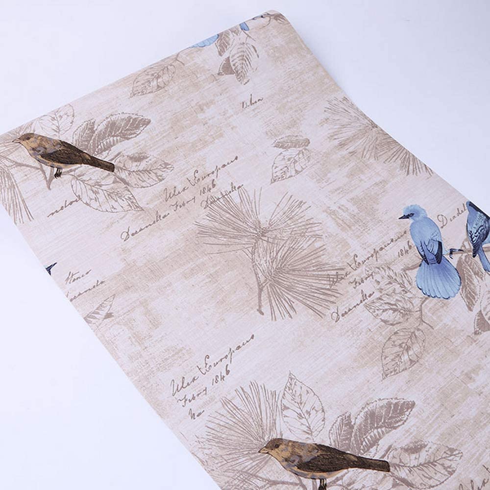 Vintage Bright Blue Birds Peel and Stick Wallpaper Floral Self Adhesive Wallpaper Removable Contact Paper for Dresser Drawer