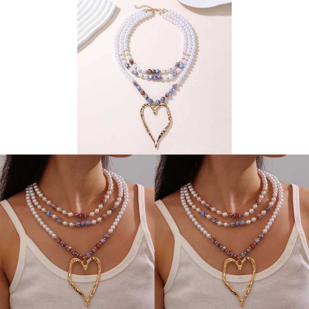 Geometric Pendant Necklace For Women With Multilayer Pearl Design And Gold Plating Autumn Style