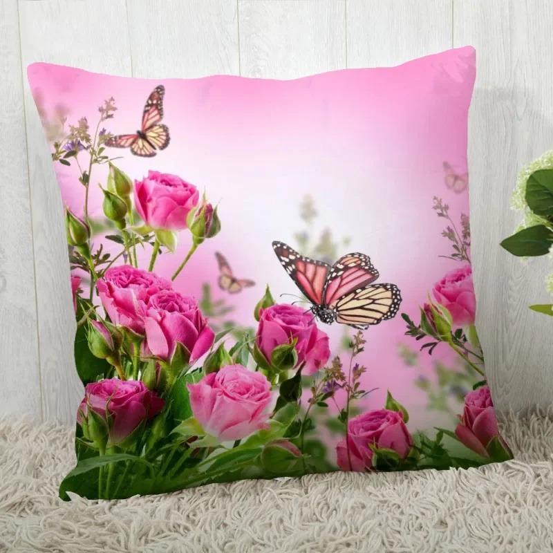 Red Rose Pattern throw pillow cover with short plush print living room sofa decoration cushion cover pillow covers decorative