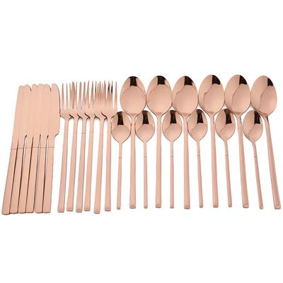 24ks Rose Gold Nádobí Sada příborů Nůž Vidlička Kávová Lžička Sada nádobí Nerezové příbory Západní kuchyňské příbory