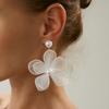Damen Weiße Netz-Blumen-Hängeohrringe, Imitationsperlen-Hängeohrringe, Statement-Schmuck für Braut, Hochzeit, Party