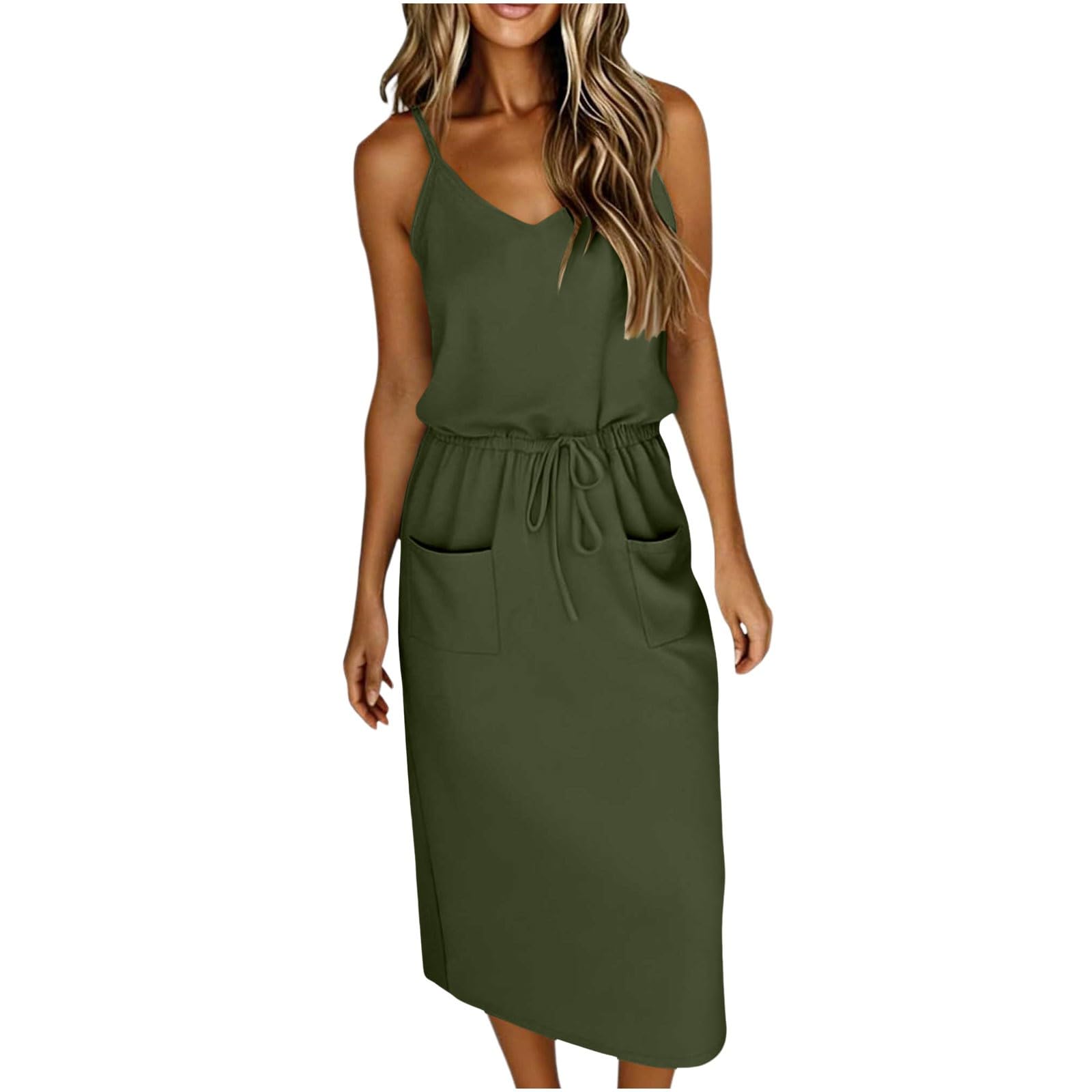 

Ladies Casual V-neck Pleated Ruffle Sleeves Loose Vest Skirt L армия зеленый