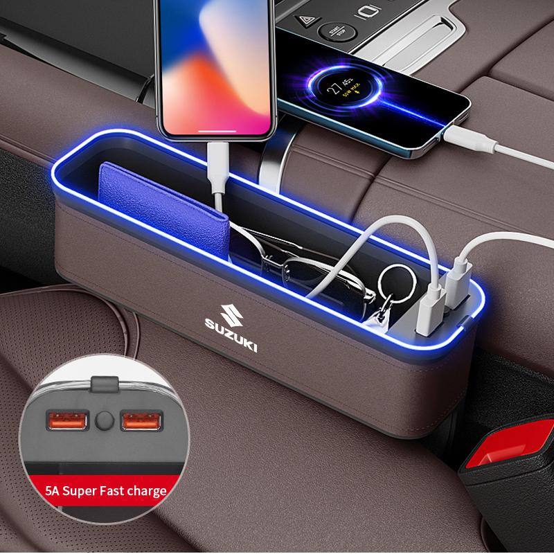 LWVD4 For Suzuki S-Cross Swift SX4 Vitara Jimny Grand-Vitara Baleno Ciaz Car Seat Gap Organizer USB Charging Multifunction Storage Box