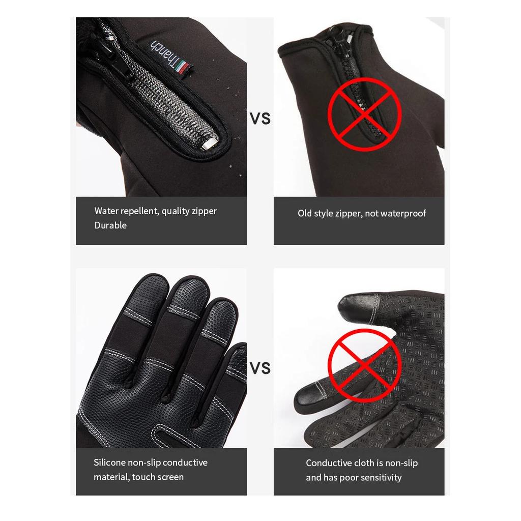 Winter Warm Gloves Men Women Touch Screen Waterproof Windproof Non-Slip Grips Glove for Cycling Driving Running Hiking