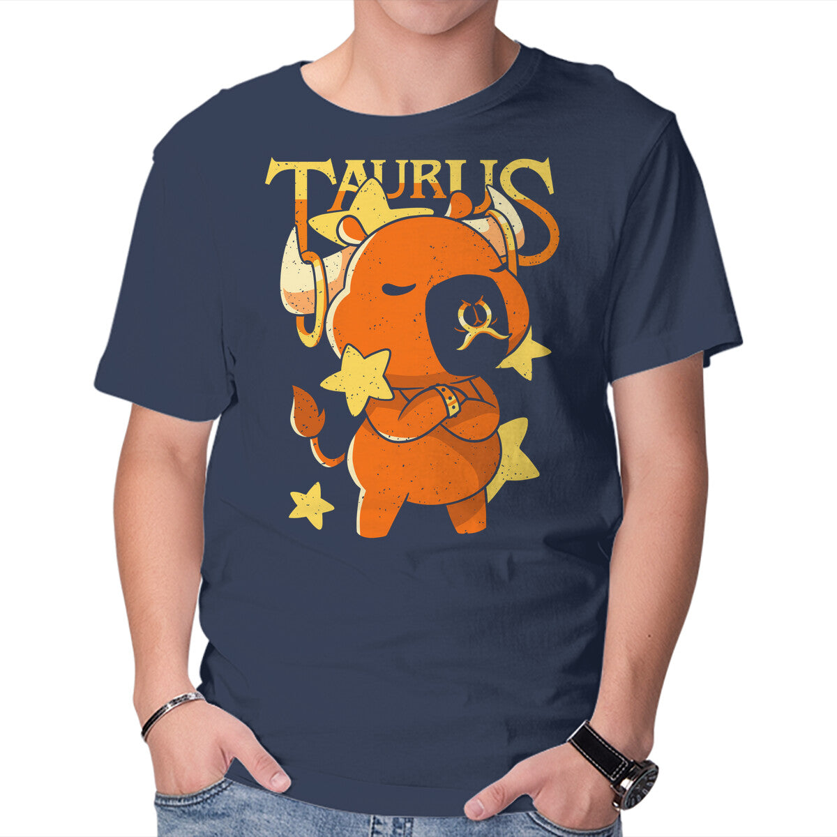 Unisex Crew Neck T-Shirt Capybara Taurus Graphic Short Sleeve Casual Tee M