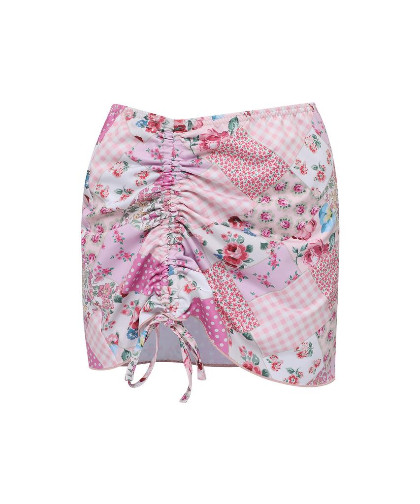 Lupeulupeu Shirred Cover-Up Skirt [Bohemian Patchwork Pink]