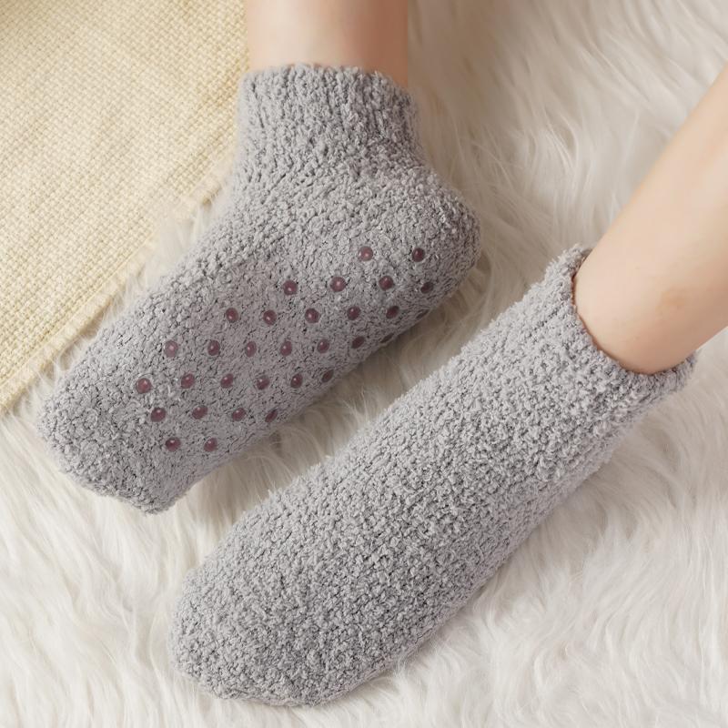 New Women's Slouch Socks Women Thickened Coral Fleece Warm Indoor Floor Silicone Non-slip Invisible Cotton Boat Socks