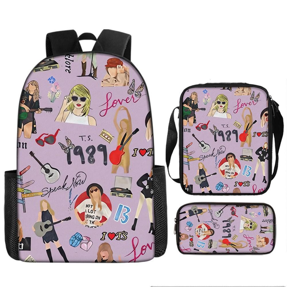 Large Capacity Schoolbag with Shoulder Strap; Student Three-piece Pencil Case Set