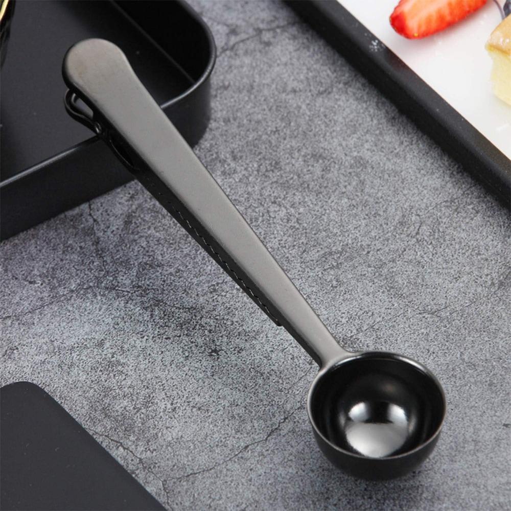 1 Pack Coffee Spoon with Clip Black 2 In1 Stainless Steel 1 Tablespoon Grinding Measuring Spoon with Bag Clip for Coffee and Tea