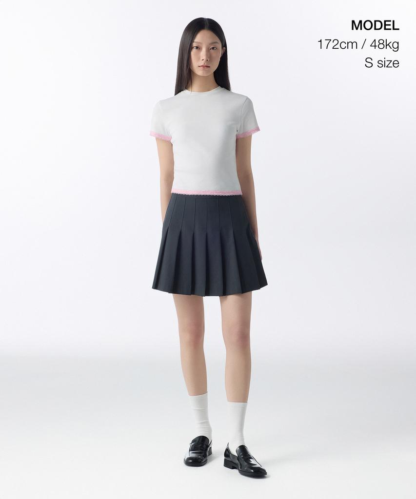 MUSINSA STANDARD WOMAN Women'S Slim Lace Trim T-Shirt [White/Pink]
