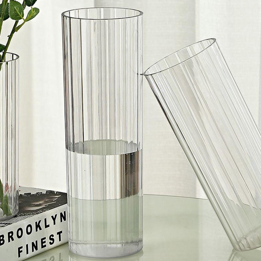 Modern Transparent Flower Vase Striped Style Decorative Bottles  Restaurant Centerpiece