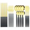 Black Gold Dinner Teaspoon Set Stainless Steel Silverware Table Cutlery Kitchen Sets Knife Spoons Forks Chopsticks Dinnerware Flatware