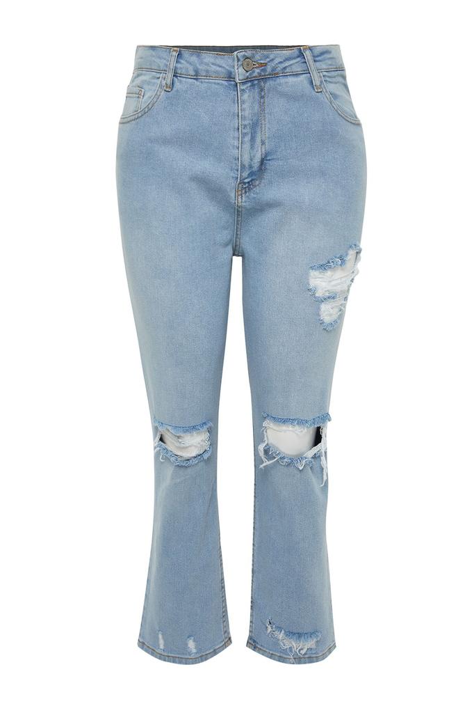 Women's Style Plus Size Light Blue Ripped Detailed High Waist Skinny Jeans