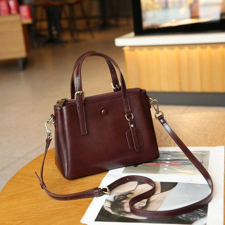 Genuine Leather Tote Bag for Women - Top Grain Vegetable Tanned Cowhide, 2-Way Handbag & Crossbody Bag with Wide Strap