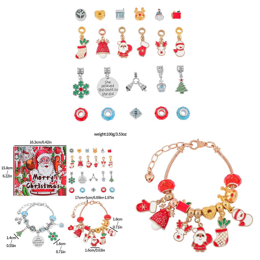 Christmas Bracelet Diy Water Crystal Beads With Zinc Alloy Charms For Kids Holiday Gift