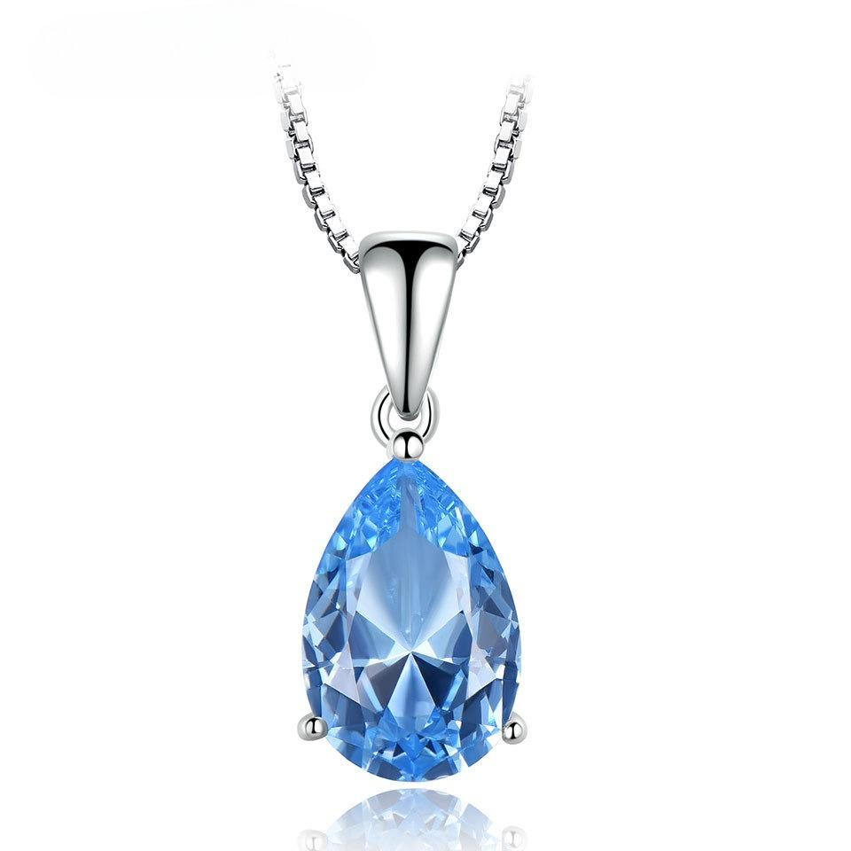 100% 925 Sterling Silver Pendant  Necklace for Women High Quality Gemstone Simple Blue Emerald Wedding Party Fine Jewelry Gift