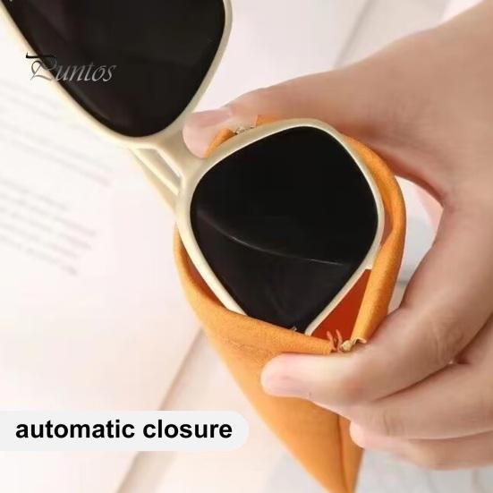 2 Pcs Sunglasses Pouch Soft Auto-Closing Stylish Case Faux Leather Anti-Scratch Lining Compact Glasses Bag Microfiber Screen Cleaning Bag