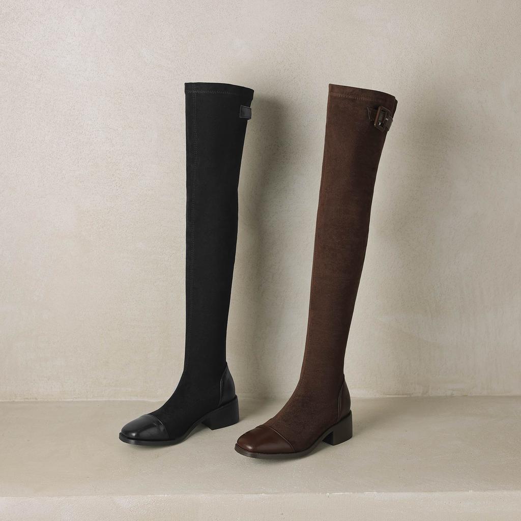 Krazing Pot Flock Autumn Winter Shoes Thick Heels Size 43 Long Boots Black Brown Stretch Over-the-knee Boots