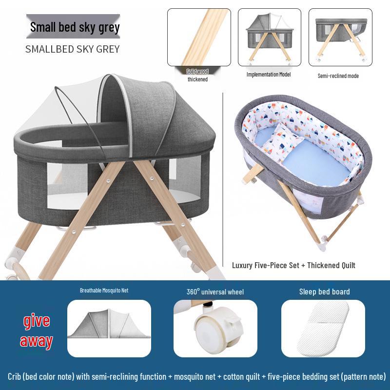 Convertible Foldable Bassinet for Newborns: Portable Baby Rocking Crib Connects to Larger Beds