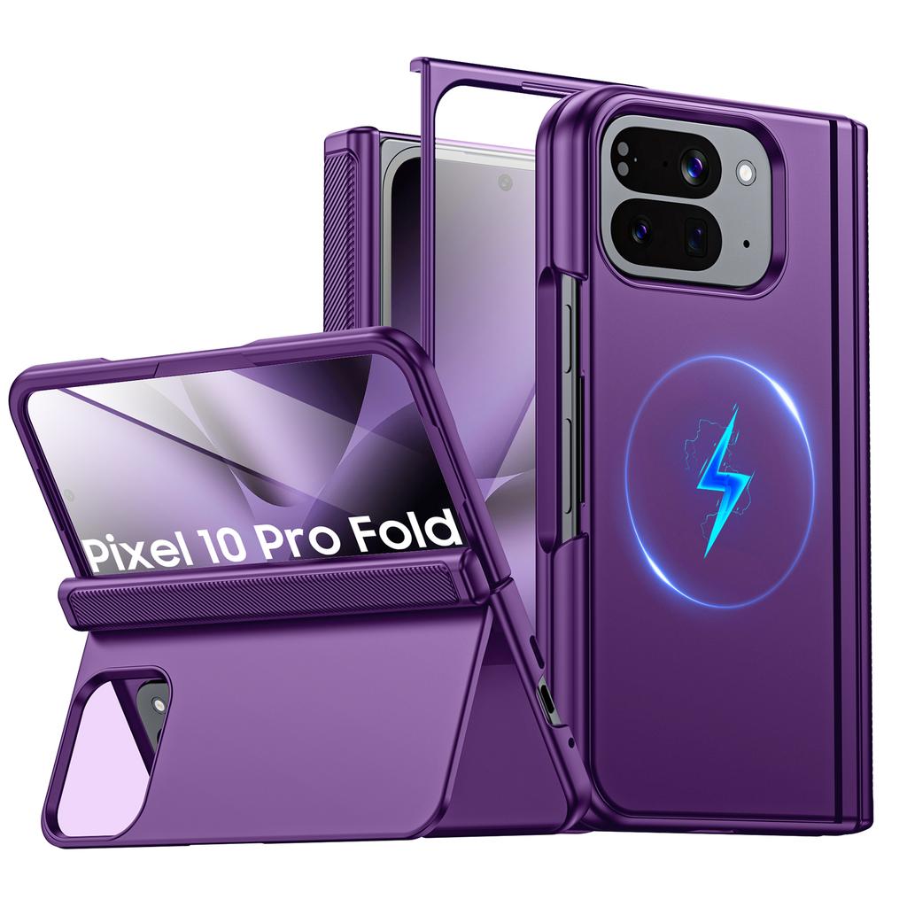 For Google Pixel 10 Pro Fold with Magnetic Power [Hidden Kickstand][Screen Protector][Hinge Protection] Slim Shockproof Protective Phone Case-Black