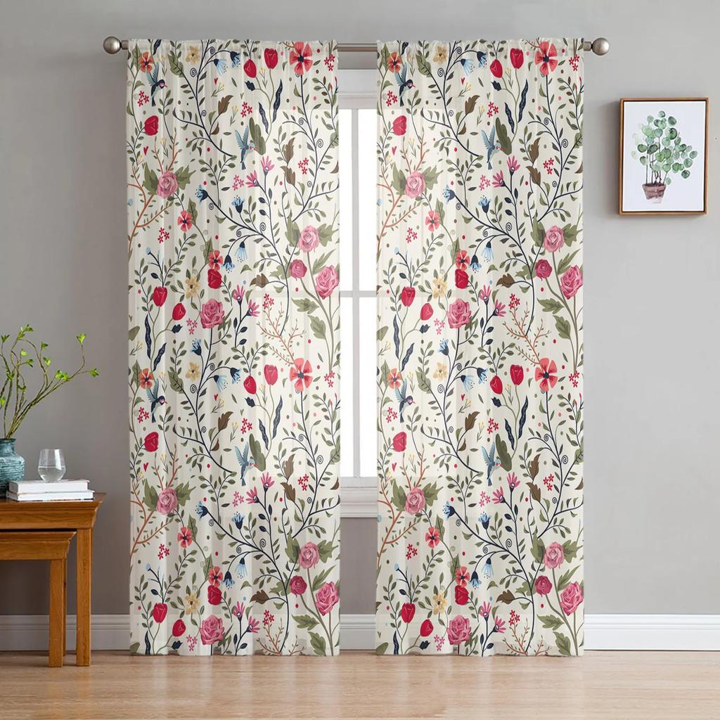 Aquarellmalerei Blumen Blätter Weiß Tüll Gardinen für Wohnzimmer Schlafzimmer Dekor Fenster Vorhang Voile Organza Vorhänge