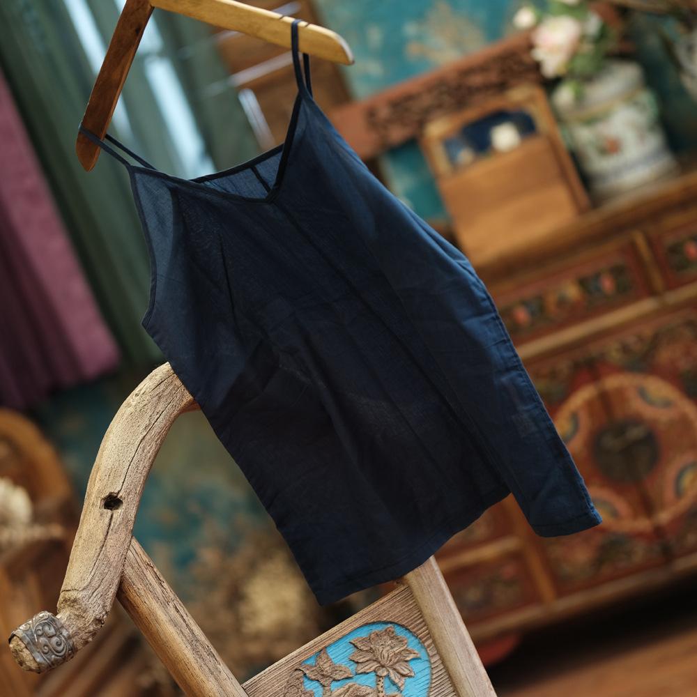 

Johnature Жіночі вінтажні літні однотонні повсякденні топи без рукавів з V-подібним вирізом One Size темно-синього кольору