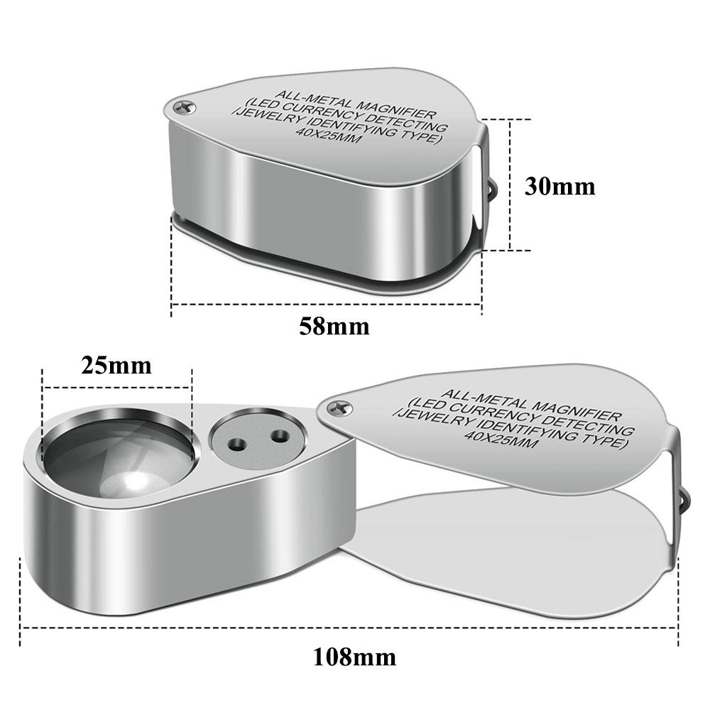 40X Jewelers Loupe Magnifier Metal Magnifying Glasses LED UV Illuminated Jewelry Loop Pocket Folding Magnifying Glass for Coins