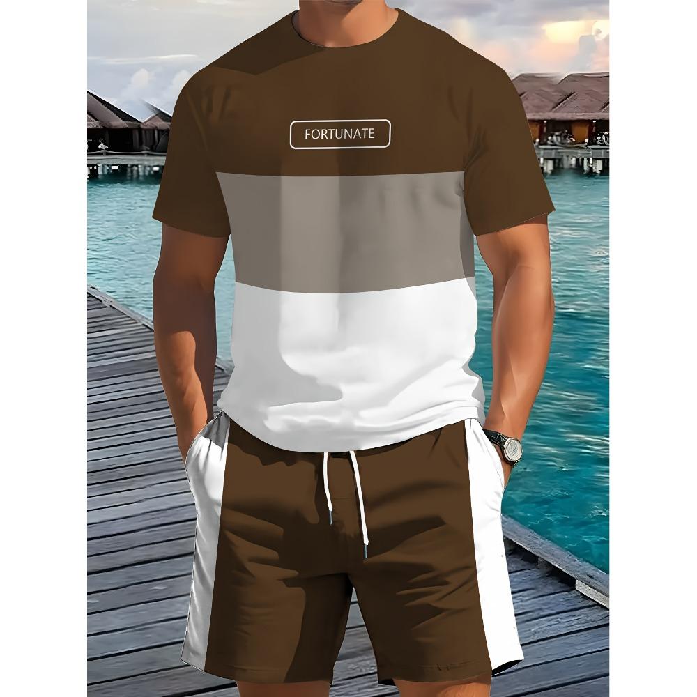 Sommeranzug 3D-Druck Herren Freizeit Kurzarmanzug Geeignet für Sportanzug Herren Rundhals Kurzarm Oberteil Und Shorts