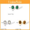 Geometric Oval Titanium Steel Earrings With Natural Stone Inlay For Stylish Women