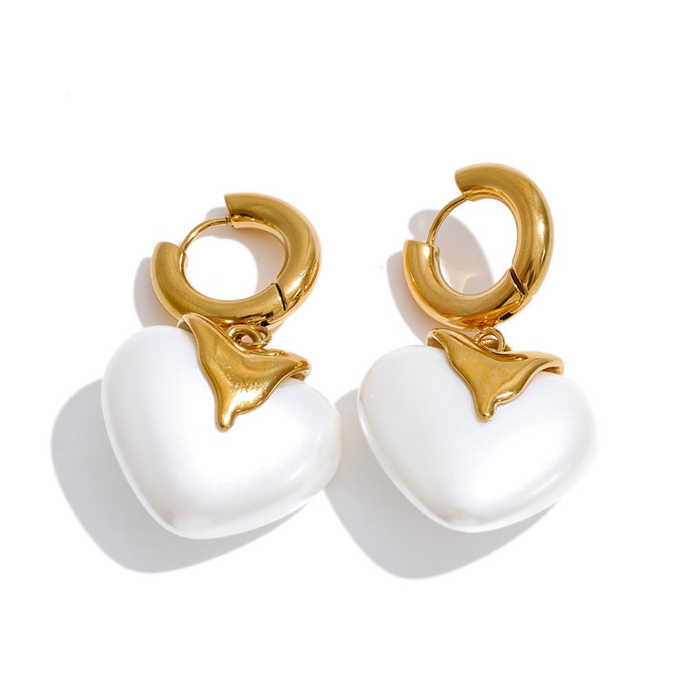 

Yhpup Stainless Steel Simulated Pearls Heart Drop Hoop Earrings for Women Trendy Fashion Korean Daily Jewelry