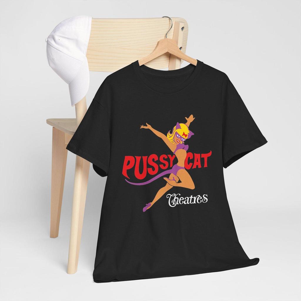 Pussycat Theatre Retro Movie Icon Navy Black Tees T-Shirt Size S-5XL
