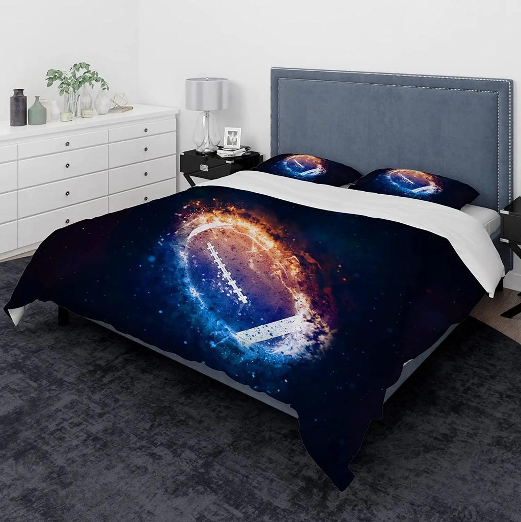3 Pcs Duvet Cover Set, Ball Bedding Sets, Very Cool Basketball and Football Pattern Duvet Cover,Comforter Cover with Zipper Ties