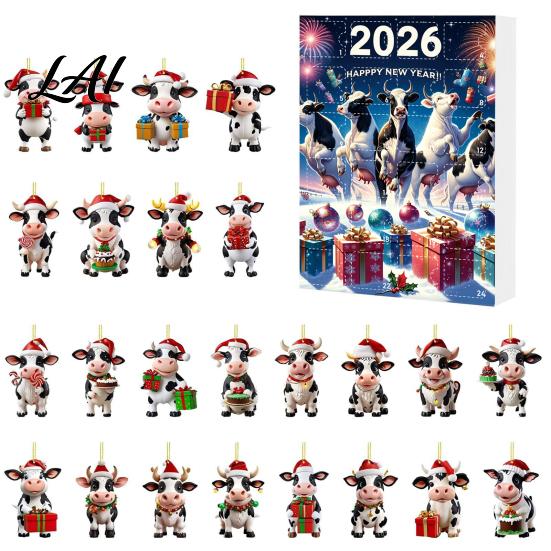 Creative Holiday Gift for Cow Lovers Christmas Ornament Advent Calendar 2026 24 Days 2D Acrylic Hanging Pendant Durable Decor Countdown Calendar Pcs