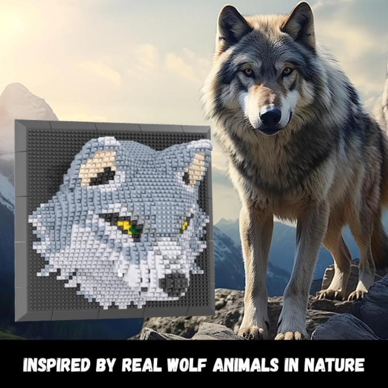 3D Animal Wolf Building Blocks Mural Wall Stercopic Painting Model Assemble Bricks Home Decor Toys Gift For Adult