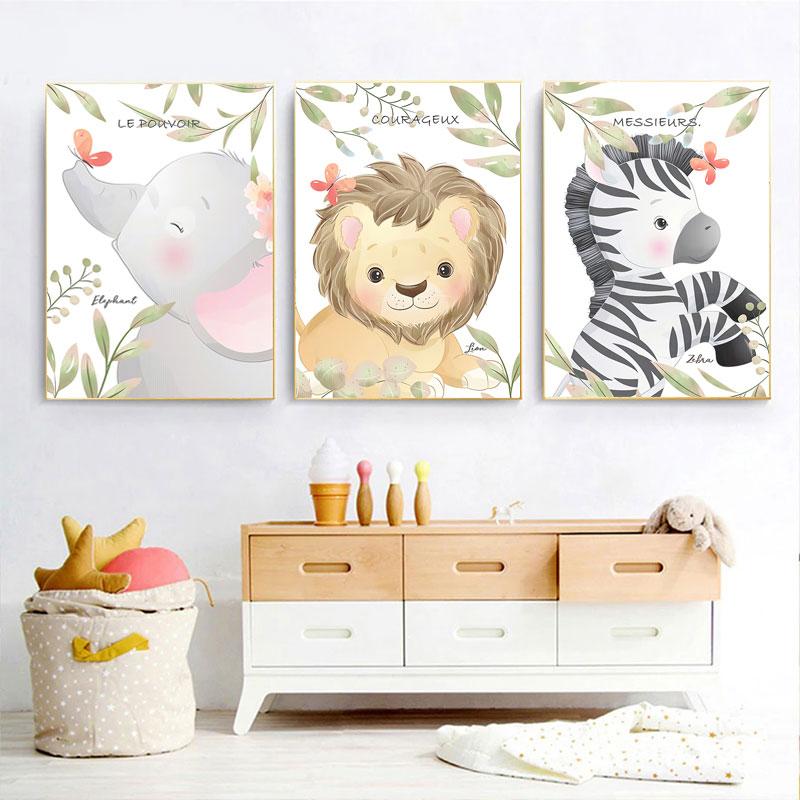 Cute Giraffe Elephant Lion Zebra Jungle Animals Wall Art Canvas Painting Nordic Posters and Prints Pictures for Kids Room Decor