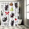 Kawaii Cats Shower CurtainBlack Cat Print for Bathroom Decor Pretty Kitty Fun Design Music and Fruit Love Quotes White Backgroun