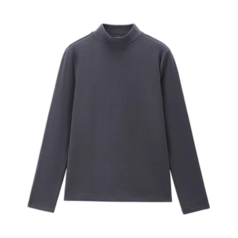 Giordano Women's Solid Color Mock Neck Thermal T-Shirt