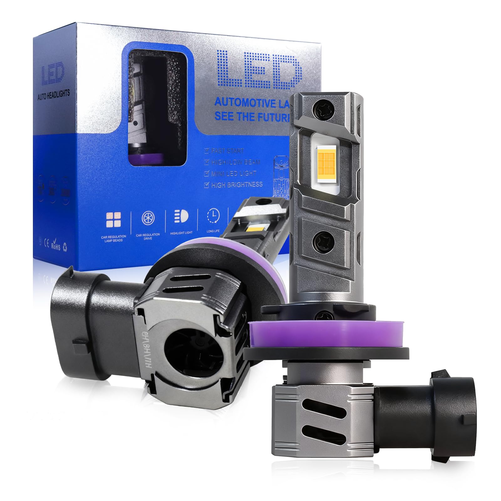 

CAMOTO H8 H9 H11 LED Headlight, Compatible with Car Inspections, High Power CSP LED H11 білий