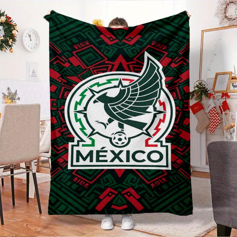Mexico Football Crest Blanket Outdoor Flannel Blanket for Camping, Hiking, Garden Parties, Picnic Essentials,gift for family and friends