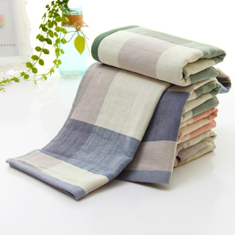 Gauze Gingham Face Towel Soft Absorbent Lint-Free Retro Full Cotton Washcloth Ultra Gentle for Home Adult Bathroom Travel Spa